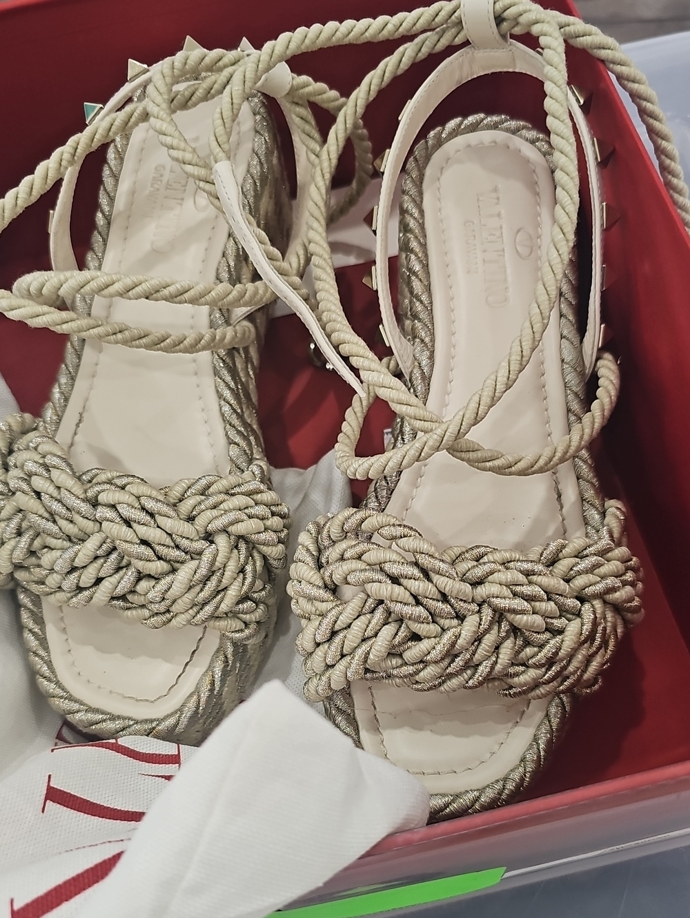 Valentino Garavani Rope Gladiator Sandals in Champagne Gold